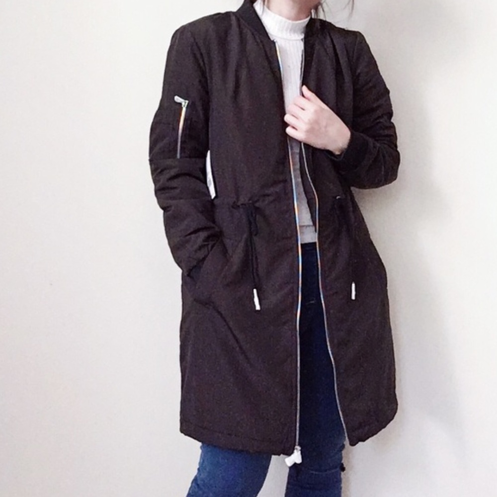 NWOT Dark Olive long Bomber jacket